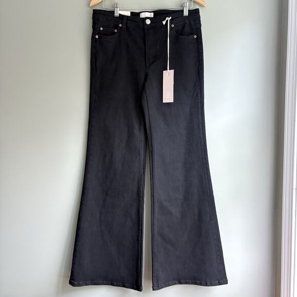 Free People x ZGY DENIM Low Flare Jeans Size 30 Black Y2K Retro Minimalist - Picture 1 of 16